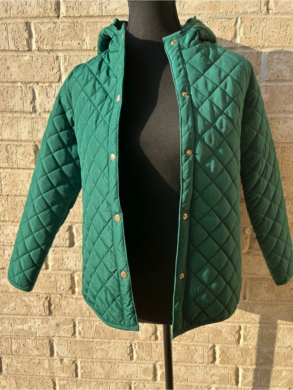 crown & ivy Quilted Hooded Puffer Jacket in Teal Green
